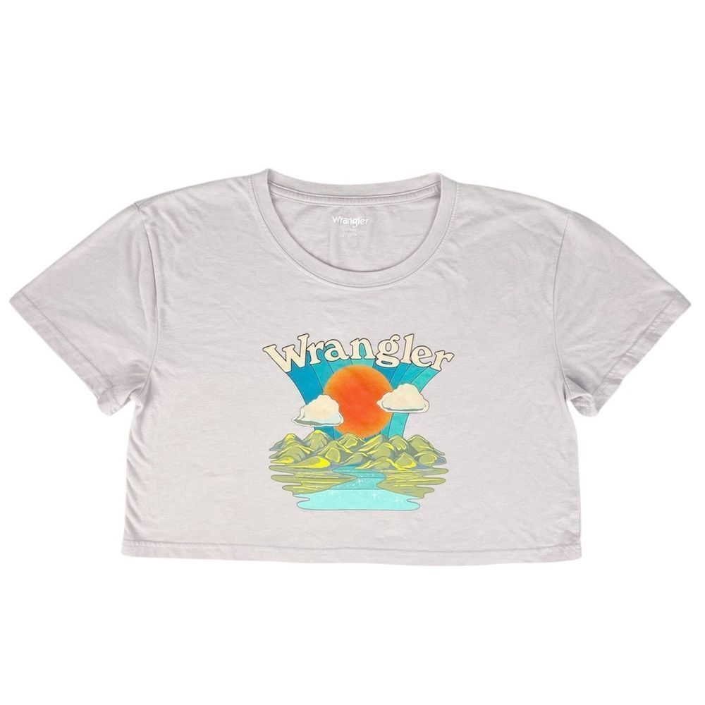 Wrangler Light Purple Mountain Valley Logo‎ Cropped Tee Size Small